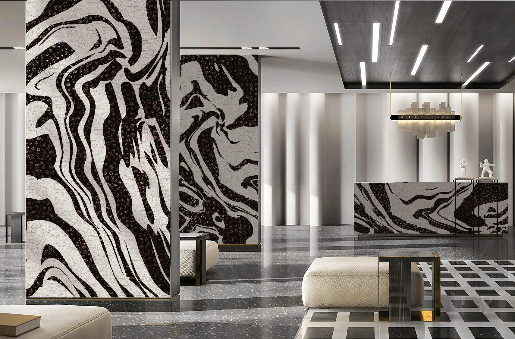 Material surface detail in an interior gallery